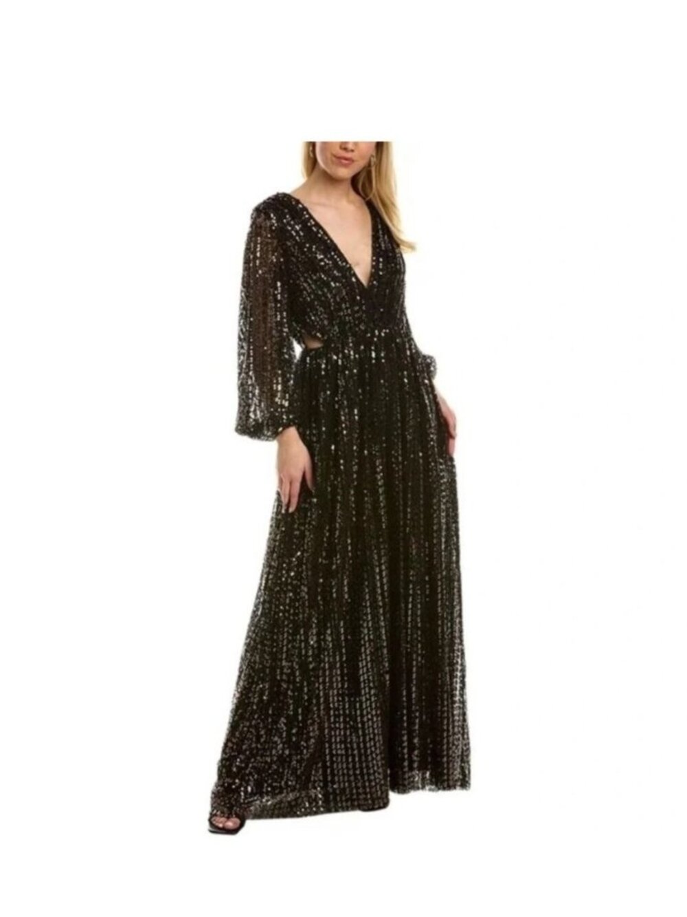 Halston Women's Black Madelyn Sequin Side Cutout Gown Dress size 12 new $695